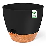 GARDIFE 12 inch planters, Plant Pots,Self Watering Pots, Large Plastic Flower pots with Deep Reservior and High Drainage Holes for Indoor Outdoor Plants and Flowers, Black