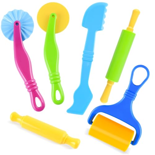 Bubuny Herramientas Plastilina para Niños, 6 PCS Accesorios de Arcilla de Modelado, con de Plástico Rodillo de Masa, de Moldes plastilina para Crear