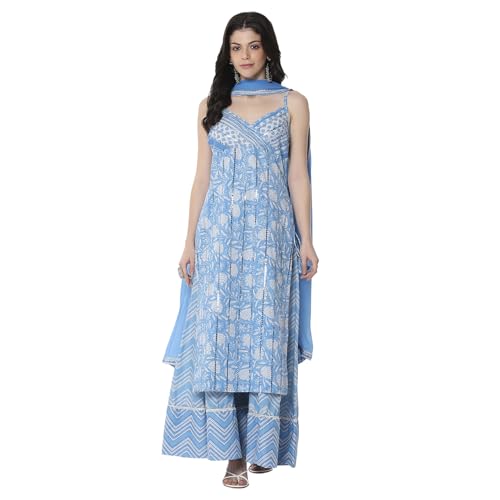 Image of BIBA Women Cotton Straight Printed Suit Set