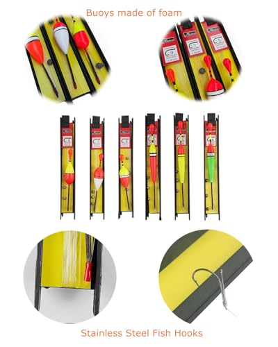 Foto von Hezhou 6 Stück Fishing Posen Set Angelposen Angeln Schwimmt Set Mit Senkblei, Angelschnur und Haken (5#, 7#, 9#) für Friedfische, Forellen, Aal, Zander ideal für See, Fluss, Bach und Teich (A)