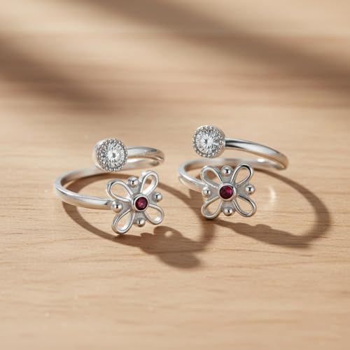 Image of Parnika 925 Top Openable Silver Toe Rings in Pure 92.5 Sterling Silver for Women | Chandi Bichiya Bicchiya | Metti |