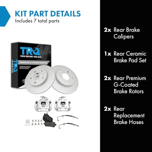 Image of TRQ Rear Brake Pad and Rotor Set Ceramic G Coated Rotors Calipers Compatible with 2011-2012 Chrysler Town and Country Grand Caravan Volkswagen Routan 2012 Ram Cargo Van