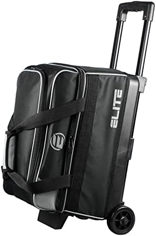 Elite Basic Double Roller 2 Ball Bowling Bag_3" wheels_Holds bowling shoes up to size 15 (Charcoal)