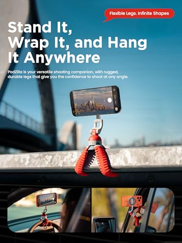 JOBY PodZilla™ SuctionTripod Magnetic Kit,Flexible Magnetic Tripod with Suction Legs, 360° Rotation & Dual-Angle Adjustment, Wrap-Anywhere Mount for iPhone Vlogging, Gym, Car, Outdoor & Travel(red) — view 3