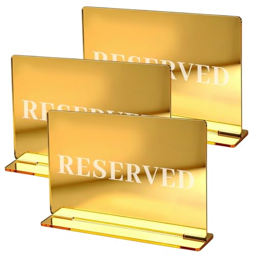 LLMSIX 3pcs Gold Reserved Table Signs for Wedding Restaurant(3.94x 2.76)