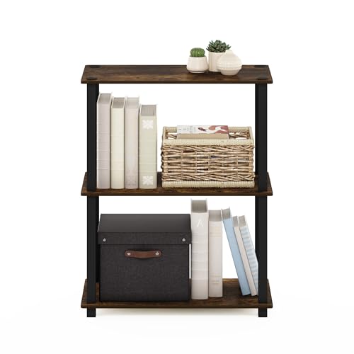 Image of Furinno TURN-S-TUBE Storage Shelves, 3-Tier Book Shelf, Corner Shelf, Toolless Open Shelves, for Organization and Storage, Living Room, Garage, Home Office, Amber Pine