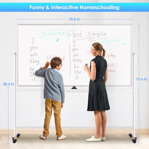 Image of Maxtek Rolling Whiteboard on Wheels 72x48 Large Double-Sided Magnetic Board