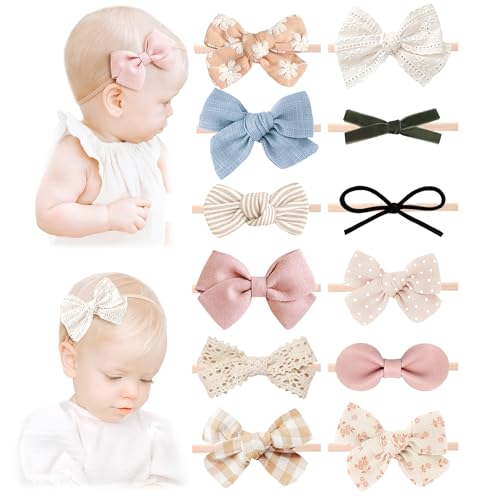 Image of Niceye Baby Girl Bows and Headbands, Stretchy Nylon Hairbands Hair Bows for Newborns, Infants, Toddlers - Handmade Baby Hair Accessories for Girls