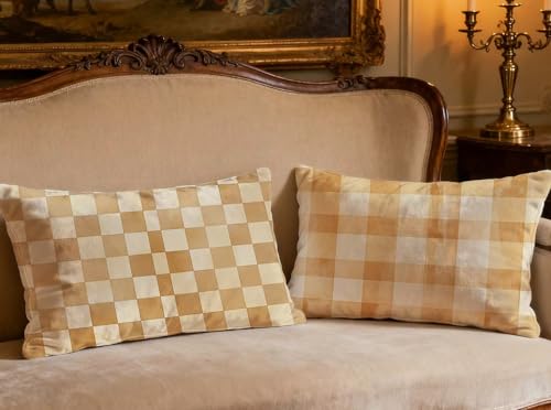 Housse de coussin velours brun 40x70 cm chic effet treillis - 2
