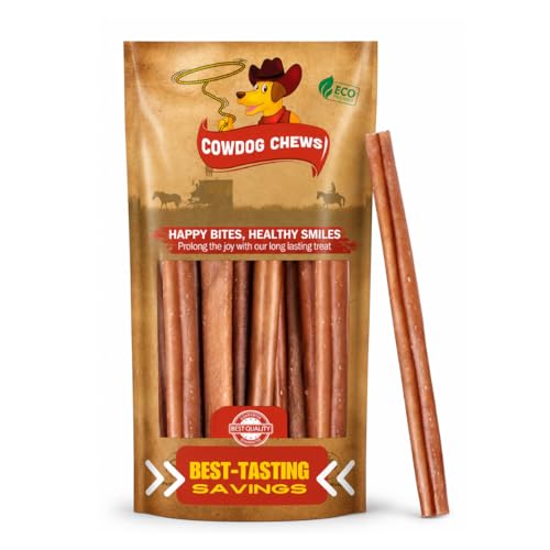 Cowdog Chews Beef Bully Stick: Odor-Free, Fully Digestible Beef Collagen Chews (9-12", 10 Count) - Natural, Grain-Free, Long-Lasting Collagen Bully Stick Substitute for All Dog Breeds