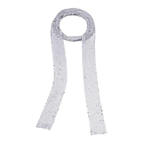 Happyyami Sparkle Scarf Metal Sequins Neck Tie Skinny Long Neckerchief Women Ladies Fashion Necktie for Wedding Party Cover