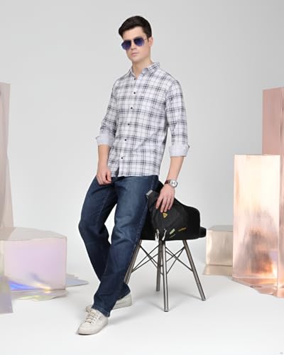 Image of Majestic Man Stylish Slim Fit Cotton Spread Collar Checked Casual Shirt