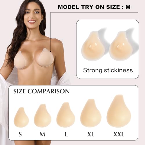 Image of Bontierie Nipple Covers Sticky Push up Bra Added Lift Seamless Ultra-Thin Pasties Women Adhesive Bras