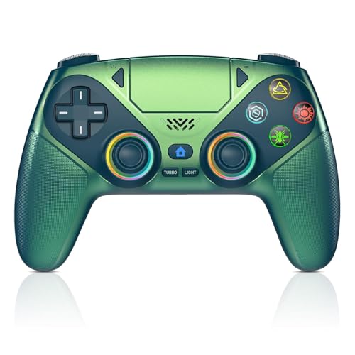 Dinosoo Wireless Controller – Bluetooth Gamepad, 7 RGB Lighting, 1000mAh Battery, Turbo/Macro, Dual Vibration, Six-Axis Gyro, Built-in Speaker & 3.5mm Jack – For PS5/PC/Mobile (Green) image 2