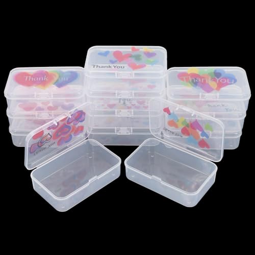 Image of Goodma Plastic Storage Boxes, Transparent, 12 Pieces | 3.3 x 2.2 x 1 inch, Thank You Image Pattern, Hinge Lids