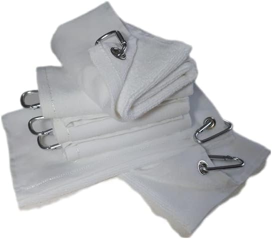 Towland Ticaret,Set of 12, Terry Velour Golf,Baseball and Fishing Towels Corner Grommet & Hook, 11x18 Fingertip Towels, Quality Turkish Sport Towels (12, White)