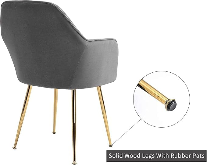 Image of Grey Velvet Chair for Home | Modern Accent Armchair in Soft Velvet Fabric with Golden Legs | Set of 2 Premium Accent Chair for Living Room Bedroom Restaurent | Grey, 2 pc
