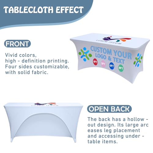 Custom Table Cloth with Business Logo Personalized Tablecloth with Text Image for Promotional Tradeshow Events Birthday Wedding Anniversary Rectangular Spandex (72x30in, 6FT Back Open)