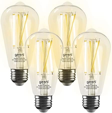 Geeni LUX Edison ST21 (ST64) Edison WiFi LED Smart Bulb, 2700K-6500K 8W, E26 Base, Dimmable, Tunable White Light, Compatible with Alexa & Google Home, (Pack of 4)
