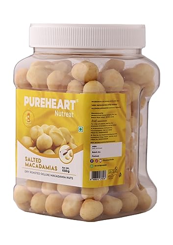 Image of Pureheart Salted Macadamia (650 gm) Premium Roasted Australian Macadamia Nuts, Rich in Antioxidants - Whole, Exotic, and Crunchy Dry Fruits, Ideal Snacks