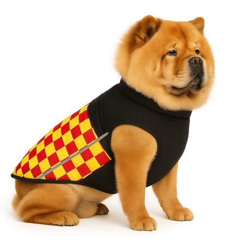 Image of The Pets Company Dog Winter Coat Jacket, Clothes, Windproof, Waterproof, Light Weight, Washable, Ultra Warm Thick Fleece Lined Dog Vest for Cold Weather Protection, (Yellow Check, Large - 24 Inch)