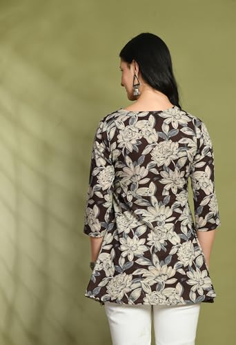 Image of feranoid Floral Print Angrakha 3 Sleeves Flared Kurti
