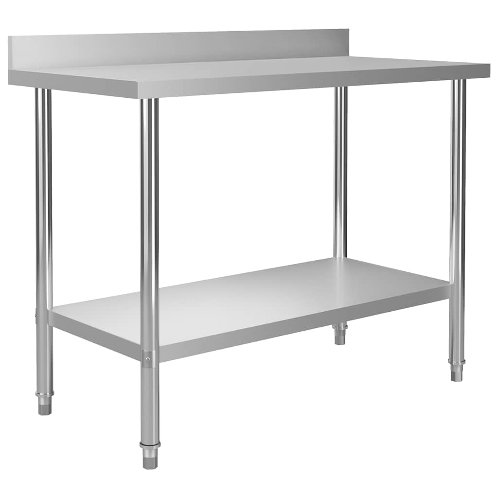 Tavolo da lavoro da cucina in acciaio inox, 120 x 60 x 93 cm, con ripiano, piedini regolabili, portata fino a 80 kg, ideale per gastronomia, ristorante, catering, cucina commerciale