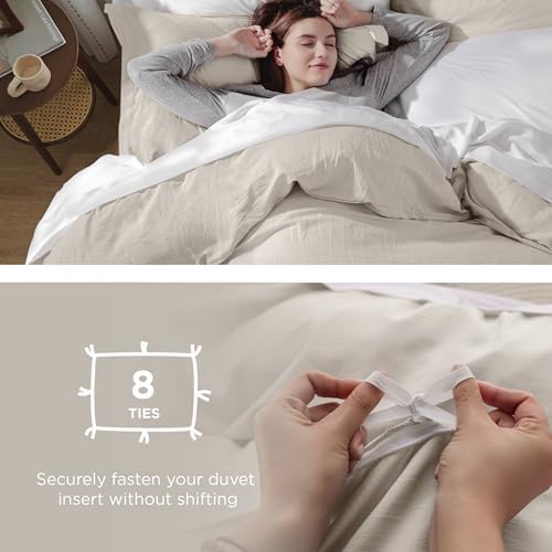 Bedsure Duvet Cover King Size - 3 Pieces Prewashed Cotton-Like Extra Soft Bedding Set, Includes 1 Duvet Cover 104x90 Inches with Zipper Closure & 2 Pillow Shams, Linen, Comforter Not Included - 5