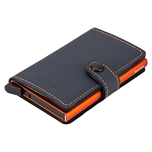 Image of SECRID - Men's Mini wallet Genuine Matte Leather With RFID Safe Card Case for max 12 cards (Night Blue & Orange), Small