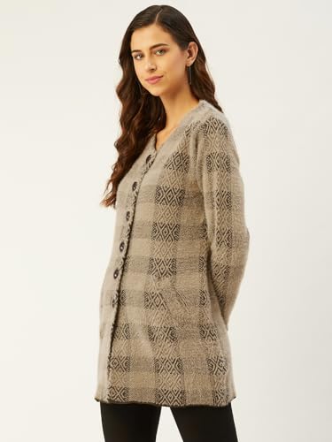 Image of Pivl Women Camel Button Closure Long Sweater for Winter M
