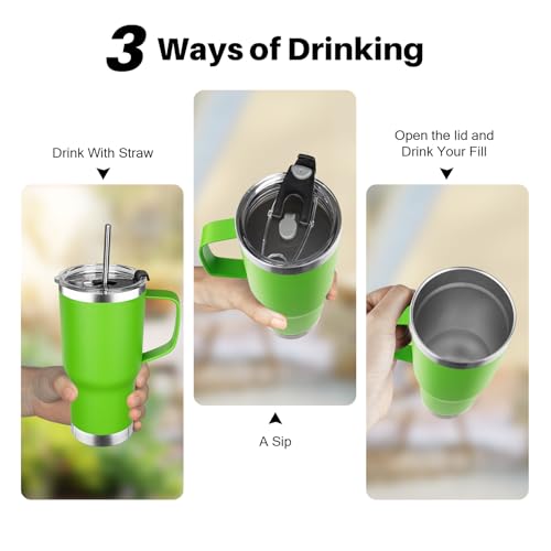 Image of 20 oz Tumbler with Handle, Stainless Steel Insulated Tumbler with Lid and Straw, Double Wall Vacuum Coffee Mug Tumbler, Insulated Coffee Thermal Cup for Cold and Hot (Bright Green, 20, ounces)