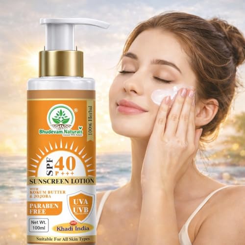 Image of Khadi SPF 40 Sunscreen Lotion with Kokum Butter & Jojoba | Daily Use Sun Cream for Men & Women | Moisturizing & Fast Absorbing Formula For All Skin Types - 100ML