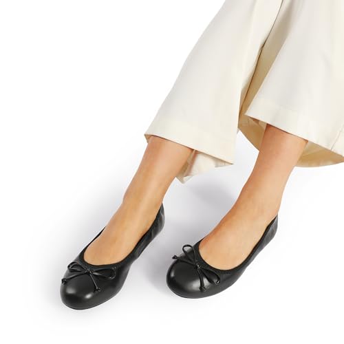 DREAM PAIRS Damen Ballerinas Faltbare runder Zehenpartie Schuhe weiche Slip-on Flachschuhe mit Schleife für Festliche Anlässe,Size 40,Schwarz,SDFA2409W