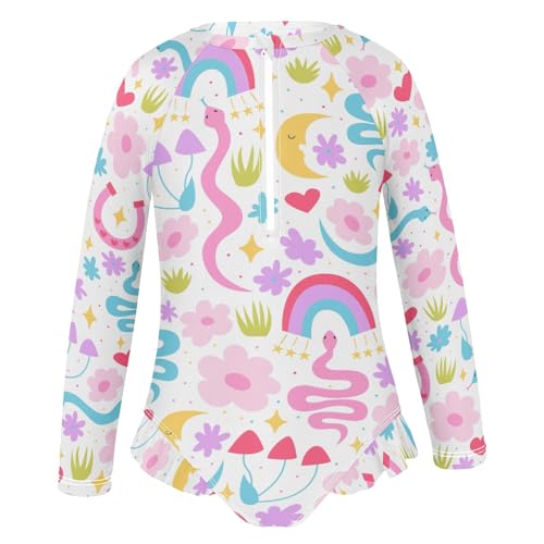 Flowers Snakes Girls Swimsuit One Piece Rash Guard Girls' Swimwear Long Sleeve Swimsuits for Girl Size 3-12T2