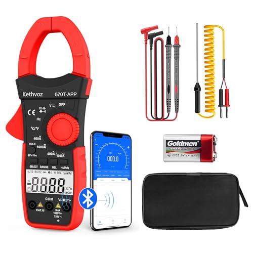 Digital Multimeter Clamp Meter TRMS 4000 Counts Kethvoz Volt Meter, with Bluetooth Auto Range Measure AC/DC Voltage Current Resistance Capacitance Frequency Temp Electric Meter Tester 570TAPP