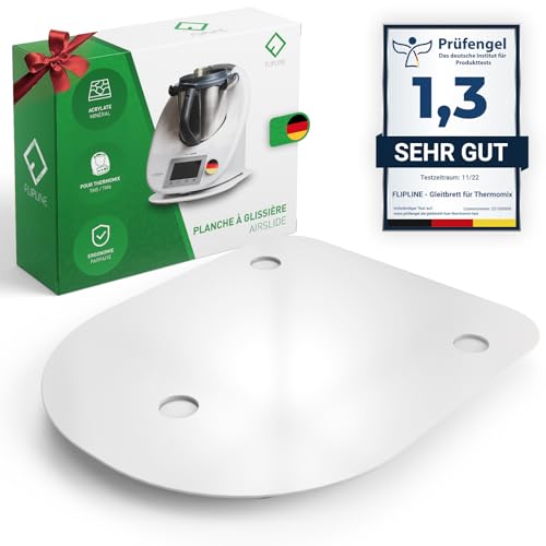FLIPLINE Planche Coulissante pour Thermomix TM6 TM5 Blanc - AirSlide Plateau Coulissant - en Pierre Minérale Acrylique - Stable et Facile à Déplacer avec pieds en téflon - Accessoire Thermomix