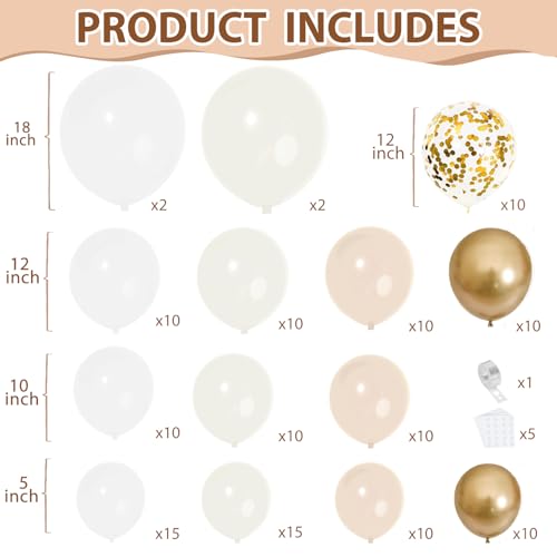 Image of Zesliwy Sand White Gold Balloon Arch Kit,Light White Ivory Beige Nude Balloons Chrome Gold with Confetti Balloon Garland for Neutral Birthday Wedding Engagement Bridal Shower Boho Party Decoration