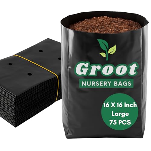 Image of Groot Grow Bags 16 x 16 Inch Large - 75 PCS - Plastic UV Protected Poly Grow Nursery Plant Bags | Plant Bags for Home Garden | Nursery Bags for Plants | for Plantation and Gardening