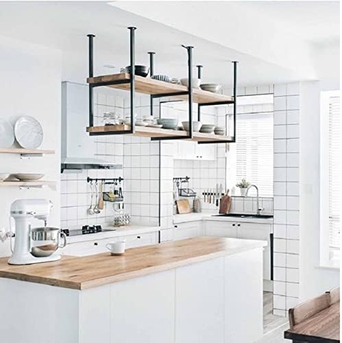Glass Rack Rack Ceiling Hanging Plant Stand, Hanging Shelf Black Kitchen Storage Rack/Rack, Rackall Mounted Bar Counter/Living Room/Dining Roomall Decoration Shelf
