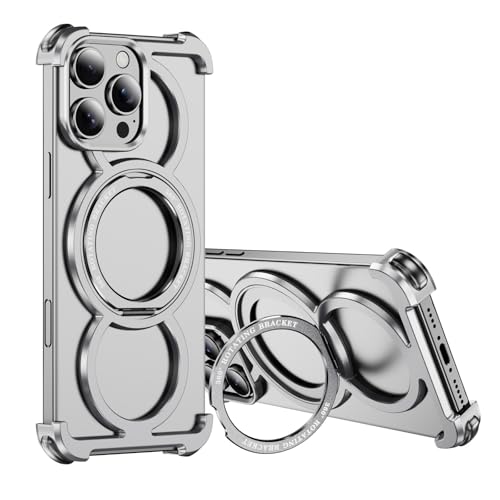 Coque iPhone 16 Pro Max argent béquille magnétique rotative anti-rayure