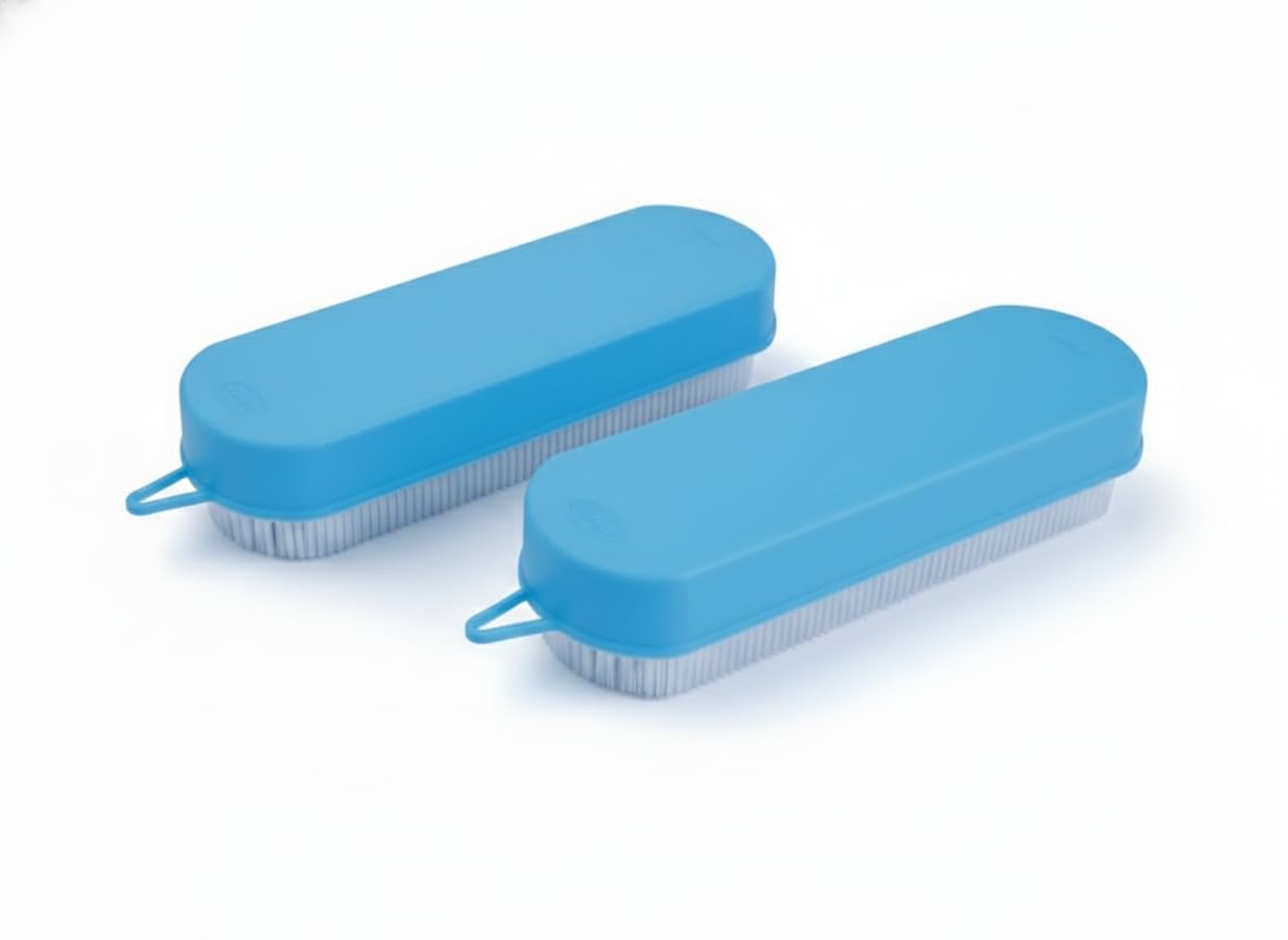 Ocean Cloth Cleaning Laundry Brush - Soft Silicone Bristle Scrubbing Brush for Clothes, Shoes and Bathroom - Plastic Wet & Dry PVC Scrubbing Brush, 7 inch (Pack of 2 -Blue)-image-11