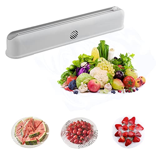 Plastic Wrap Dispenser with Slide Cutter Reusable Cling Film Dispenser 1 Roll Cling Film Included(White)