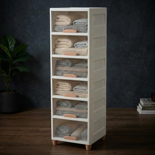 Image of Ash & Roh Multi-Layer Plastic Storage Cabinet with Transparent Flip Door | Space Saving Organizer for Kitchen, Bedroom, Office | Foldable Stackable Storage Almirah for Clothes | Dustproof Storage Rack