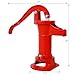 Antique Hand Pitcher Pump - Cast Iron Manual Well Pump for Outdoor, Yard, Pond, Garden, Red - 25 ft Lift Max