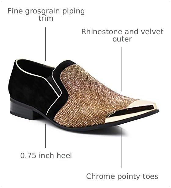Image of Enzo Romeo Crisiano Men Rhinestone Chrome Toe Suede Pointy Dress Loafer Slip On Shoes