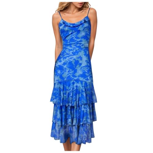 Générique Hot Girl Sexy Tempérament Fashionable Dress avec Suspender Long Lace Slim Fit Long Skirt pour Les Femmes Robe Longue ete (Blue, S)