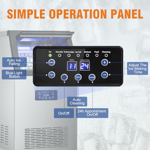Image of Commercial Ice Maker 120LBS /24H, Stainless Steel Freestanding Ice Maker Machine 30LBS Storage Bin, Auto Clean Under Counter ice Machine for Home, Restaurant, Bar, Hotel, Store