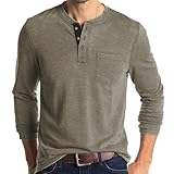 PrettyGuide Cotton Henley Shirts for Men Long Sleeve Button T-Shirt Fall Classic Pullover Shirt with Pocket Khaki XL