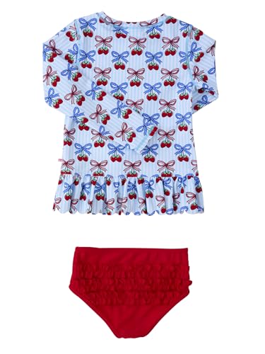 Image of RuffleButts Baby /Toddler Girls Scalloped Long Sleeve Rash Guard 2-Piece UPF50+ Sun Protected Swimsuit