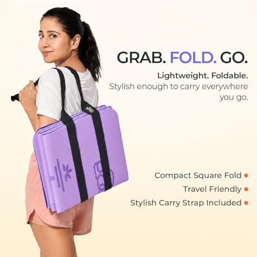 Image of Stoga Origami Foldable 6mm Yoga Mat | Non-Slip | Mat for Men & Women | Lightweight, Sweat-Resistant, Eco-Friendly TPE Mats with Carry Strap | Best Yoga Mat for Home, Travel & Gym (Purple)